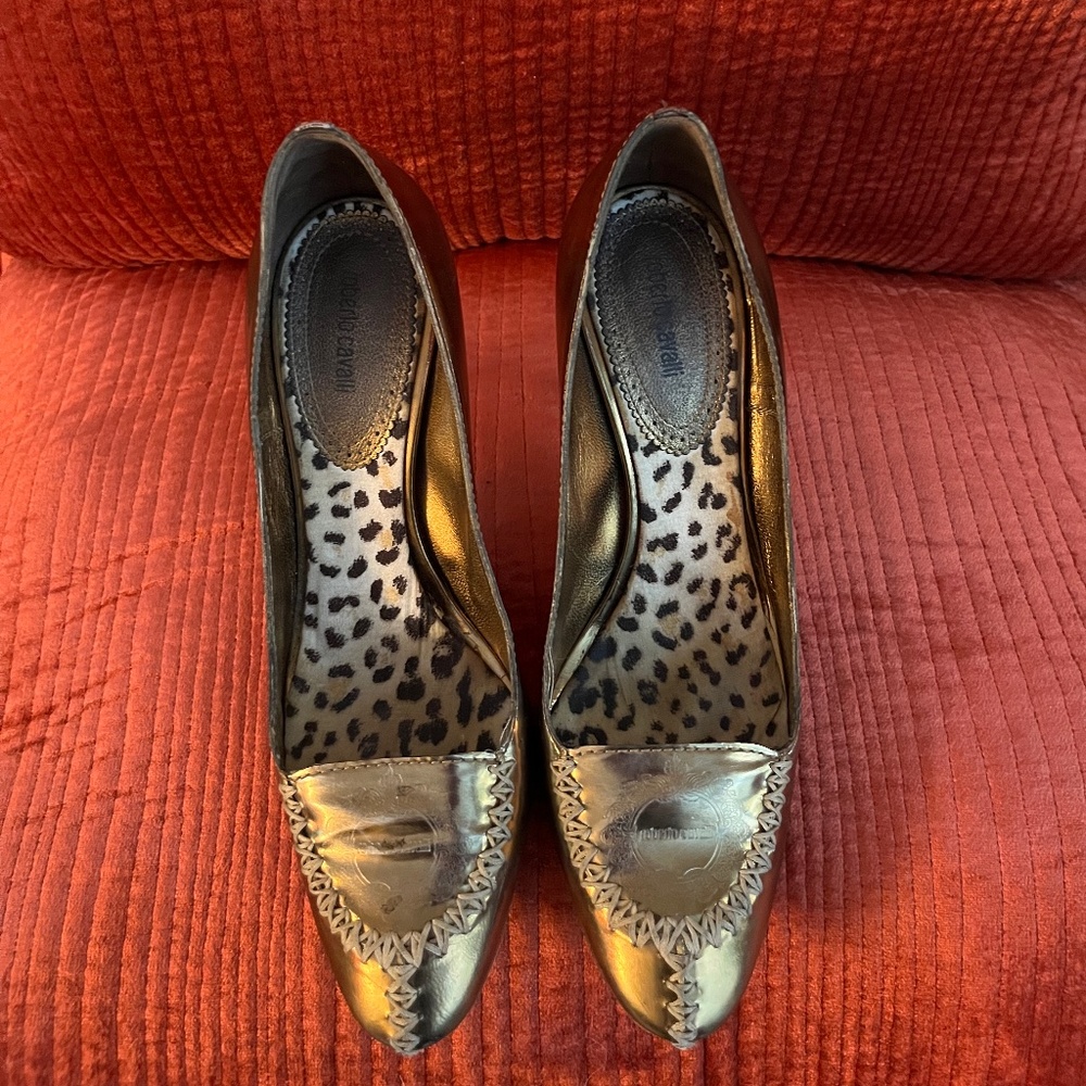 Roberto Cavalli Metallic Gold Pumps